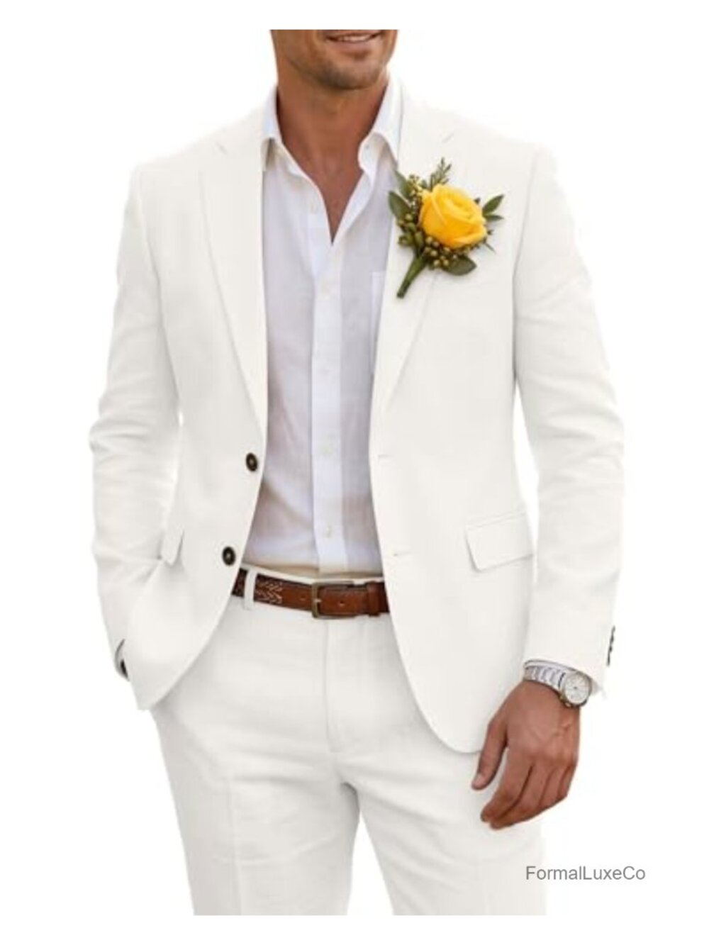 Men's Slim Fit Linen 2 Piece Suit Blazer & Pants Set